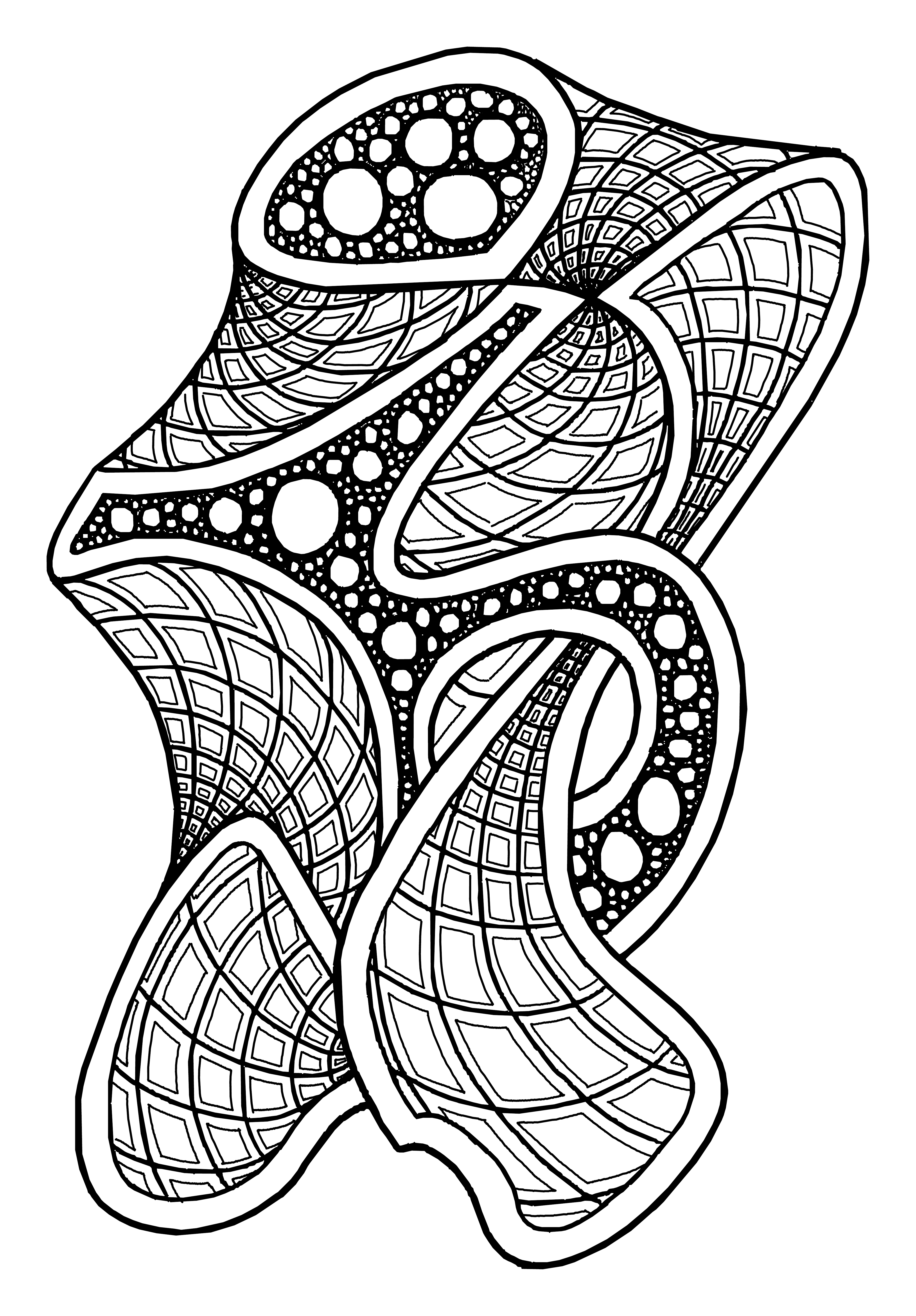 Ink drawing: Intricate spiral geometry with geometric scales