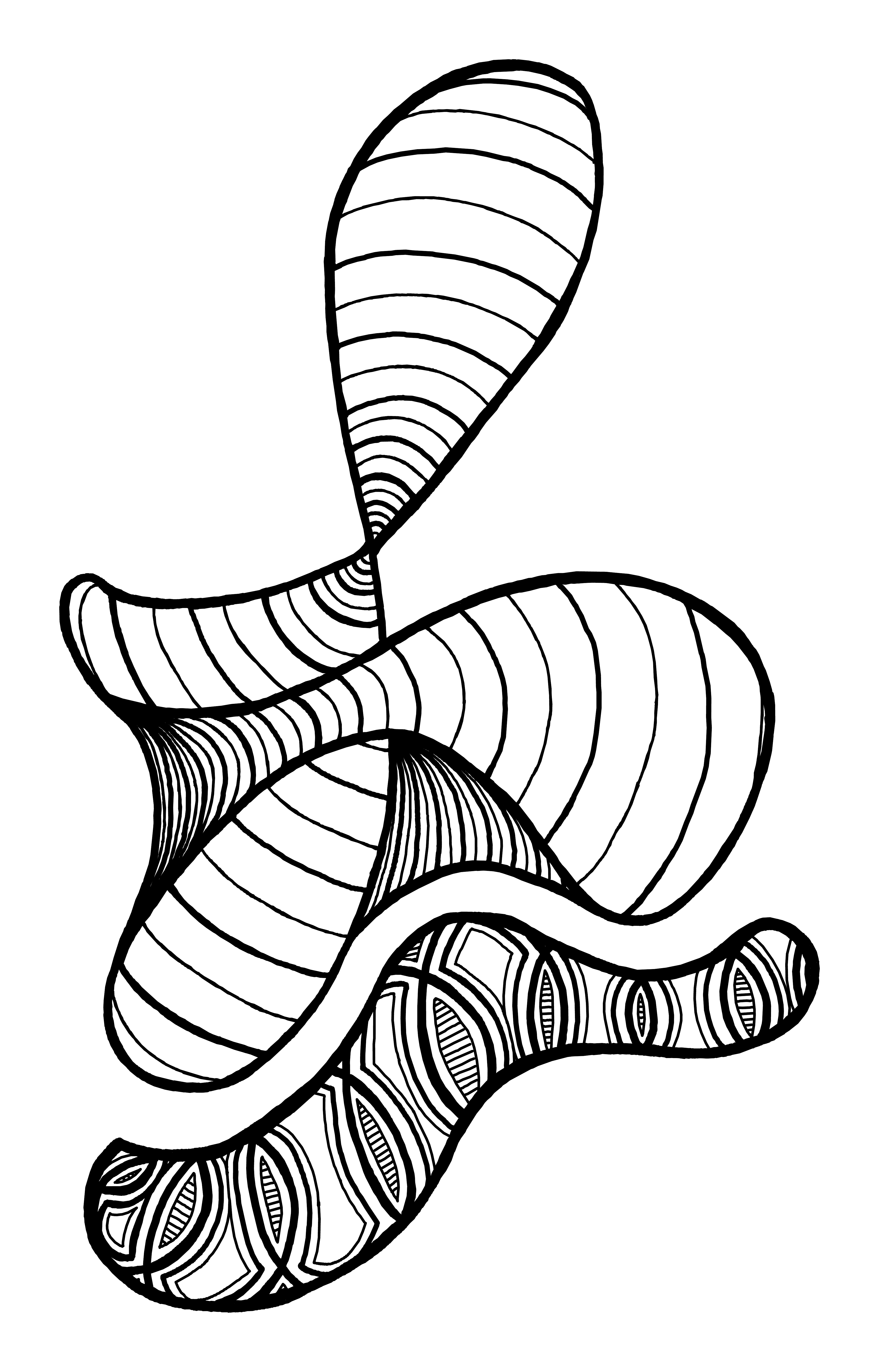 Ink drawing: Single unbroken bold ink ribbon loop